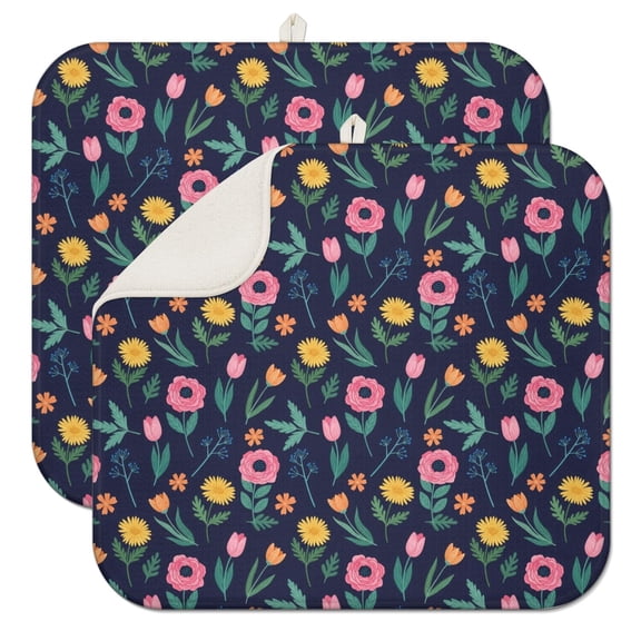 Pioneer Flower Floral Print Pattern Kitchen Dish Drying Mat 1 Pack, Ultra Absorbent Microfiber Drainer Mat, 16"x18"