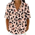 thumbnail image 4 of ClodeEU Women's Collared Print Short Sleeve V Neck Blouse,Casual Loose Fit Top Pink,Women's Plus L, 4 of 8