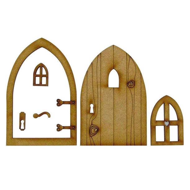 Billuyoard Puerta de hadas en miniatura DIY, añade un toque al patio, puerta de gnomo de jardín de hadas, buena madera Decoración del hogar No.1