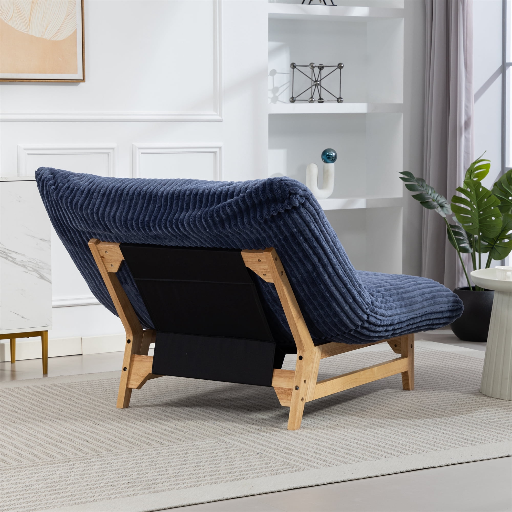 Aukfa Oversized Chaise Lounge Indoor Chair for Living Room Bedroom, Wood Frame, Corduroy, Blue