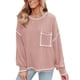 thumbnail image 3 of Blusa de mujer de fibra de poliéster con cuello redondo y hombros caídos, camisa informal de manga larga para mujer para Otoño Invierno Rosa XL, 3 of 6