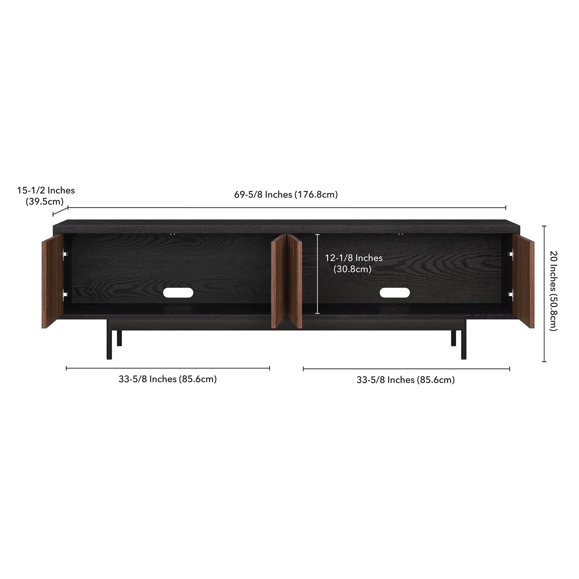 Evelyn&Zoe Whitman Transitional TV Stand For TVs up to 75", Black Grain with Satin Walnut