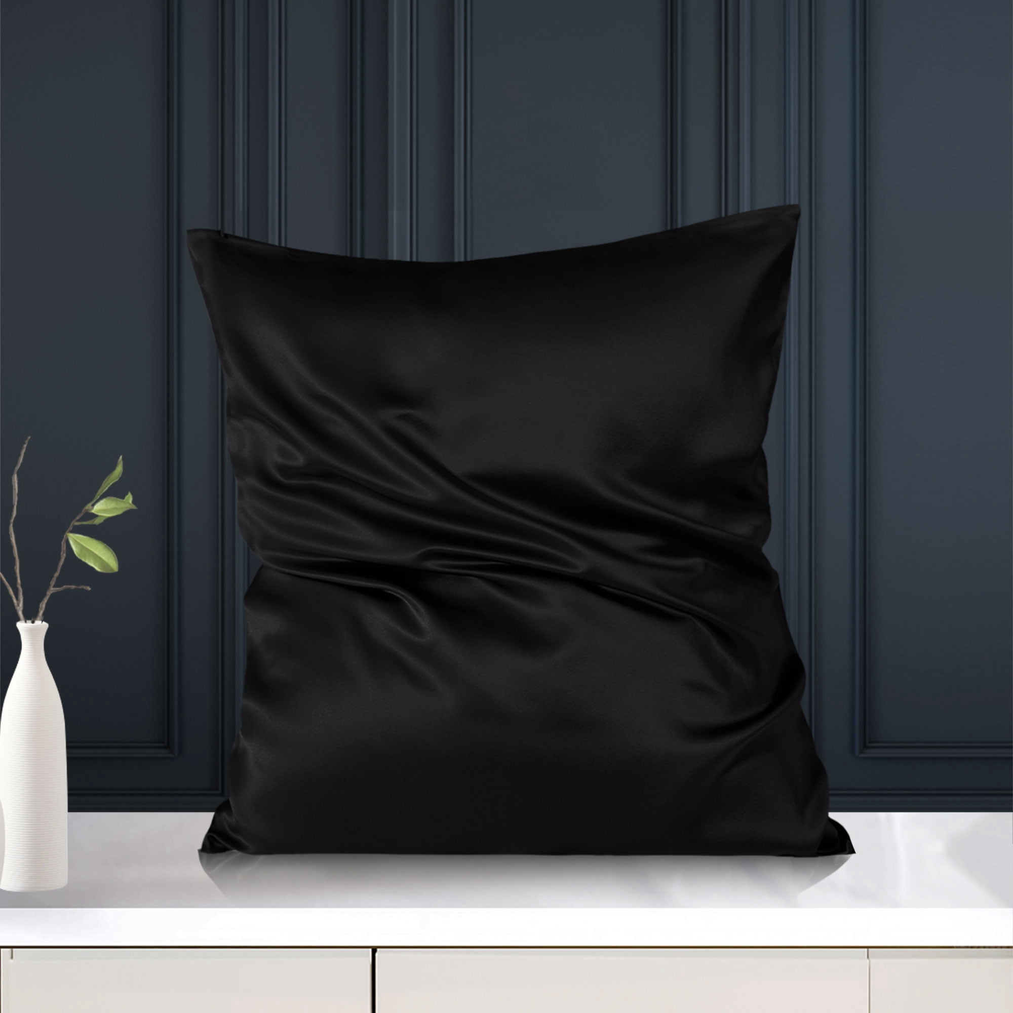 PiccoCasa 1 Pc 19 Momme Silk Pillowcase with Hidden Zipper Jumbo Black 31" x 31"