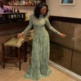 thumbnail image 2 of Women's Retro Print Stand Collar Long Sleeve Waistband A-Line Long Dress, Thin Light, Slight Perspective, 2 of 18