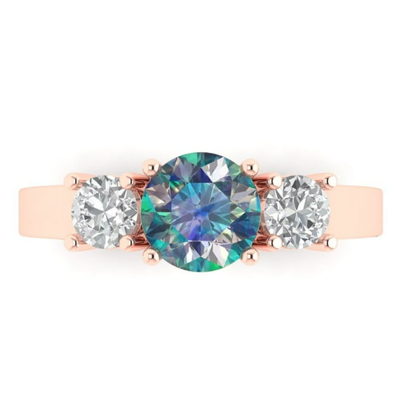 Three-Stone Engagement Ring for Women - 1.5ct Blue Moissanite in 18K Rose Gold Promise Ring