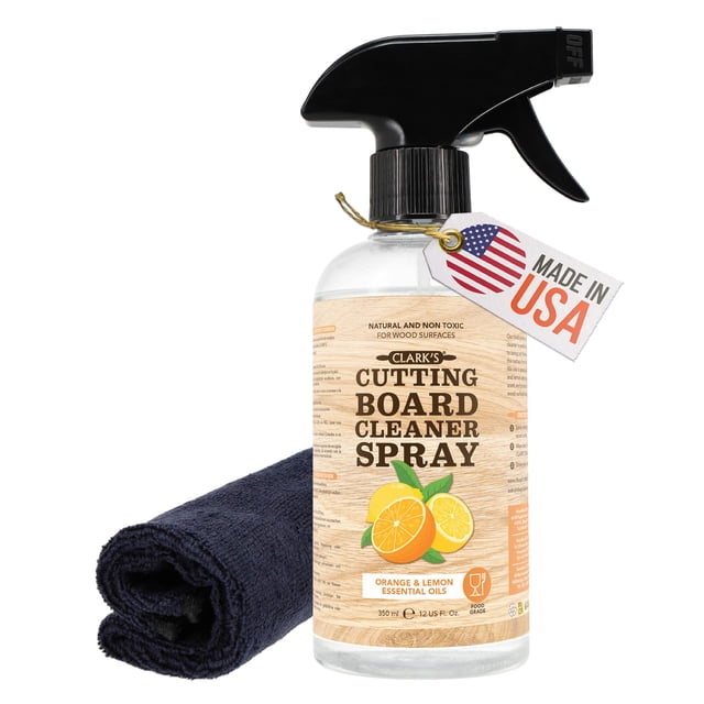 CLARKâ??S Natural Cutting Board Spray Cleaner with Microfiber Cloth for Wood Countertop &acir