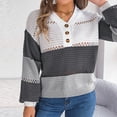 thumbnail image 6 of XPMWRP Women's Hallow Out Button Down Sweaters Crochet Striped Sweater Lightweight Henley Neck Pullover Tops Trendy Color Block Black M, 6 of 8