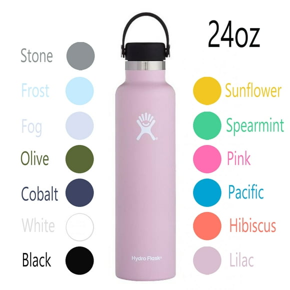 Hydro Flask Water Bottle - Stainless Steel & Vacuum Insulated - Standard Mouth 2.0 with Leak Proof Flex Cap - 24 oz, New Design - Lilac