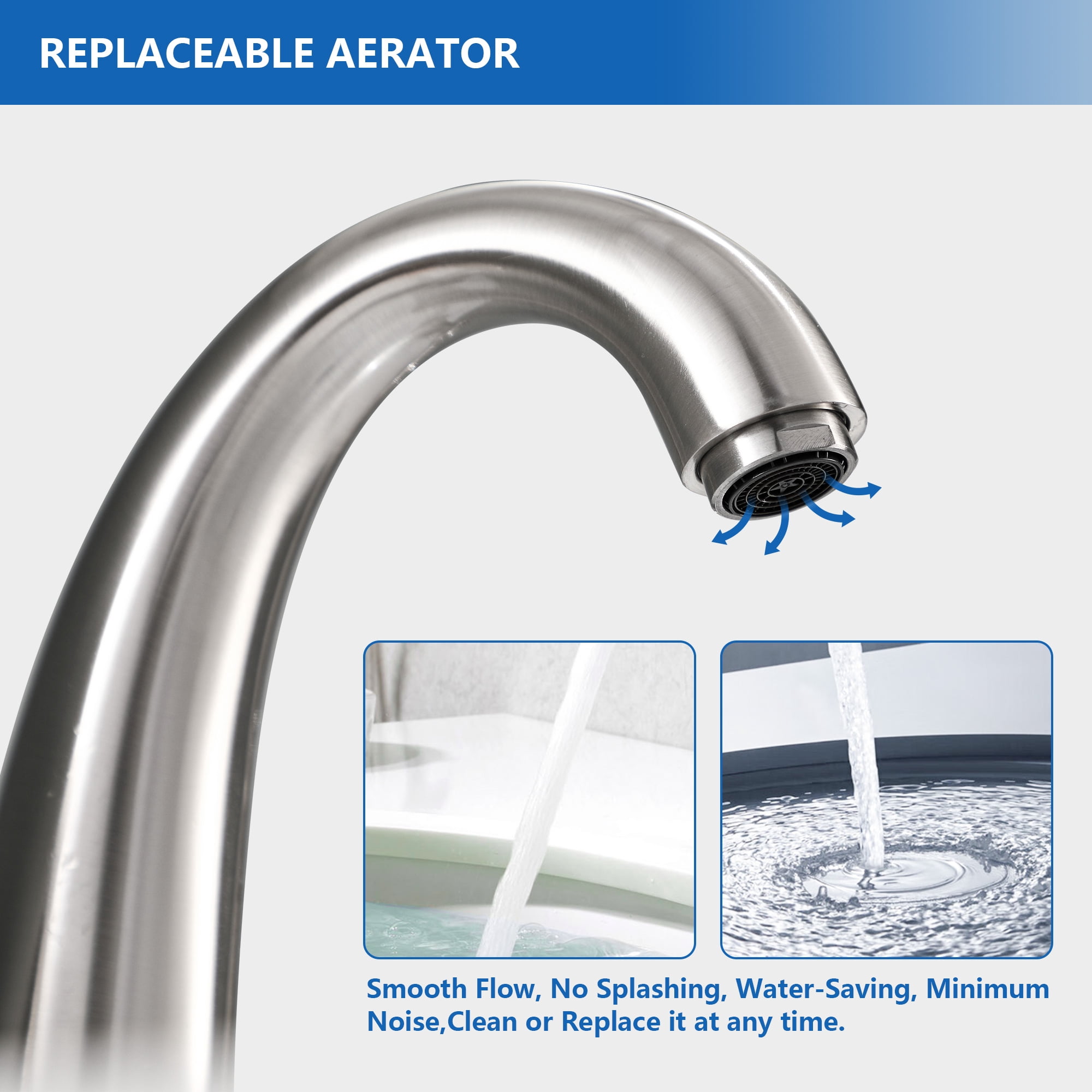 Brushed Nickel Bathroom Sink Faucet Bathroom Cabinet Vanity Faucet, 2- Handle Three-Hole Split Mount