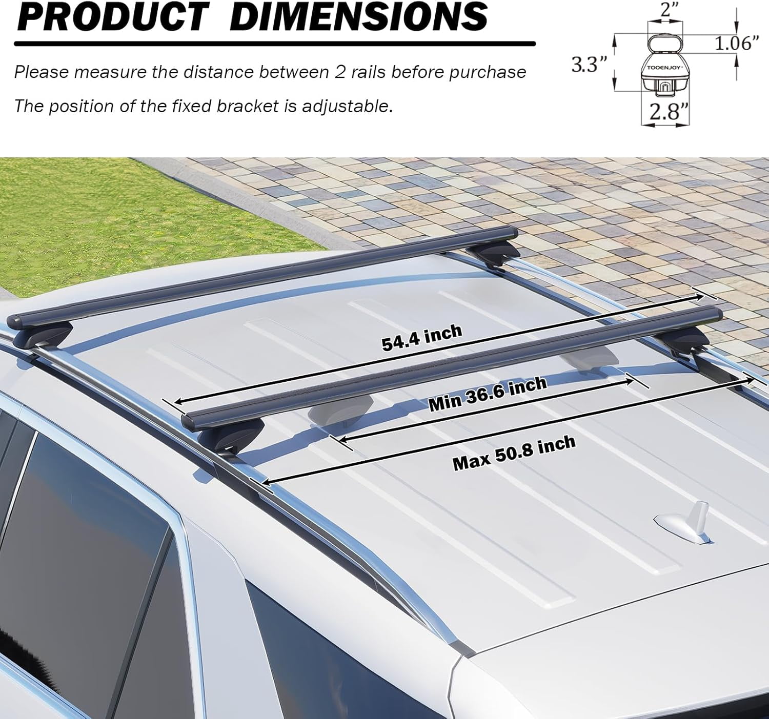 COWVIE 54'' Roof Rack Cross Bars, Adjustable Aluminum Cargo Bars Fits Most Existing Raised Side Rails with Gap