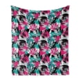 thumbnail image 1 of Grunge Soft Flannel Fleece Blanket, Abstract Leaves with Various Designs Nature Ornamental Blossoming Earth, Cozy Plush for Indoor and Outdoor Use, 50" x 70", Hot Pink Seafoam Black, by Ambesonne, 1 of 6