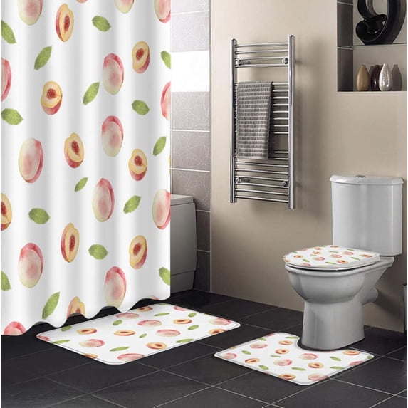 FMSHPON Fruit Decor 4 Piece Bathroom Set Shower Curtain Bath Rug Contour Mat and Toilet Lid Cover