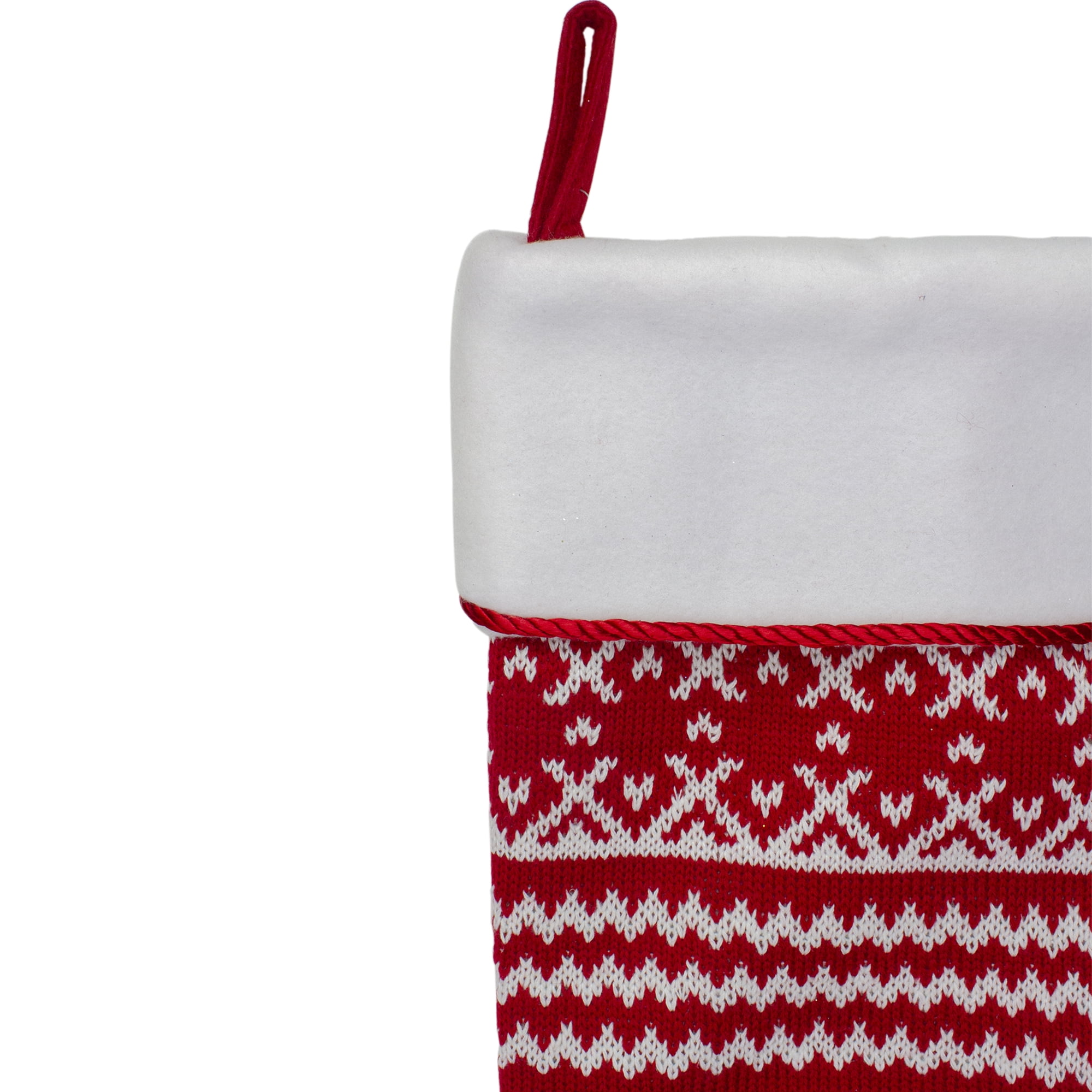 21.5" Alpine Chic Red and White Knitted Snowflake Christmas Stocking with White Fleece Cuff
