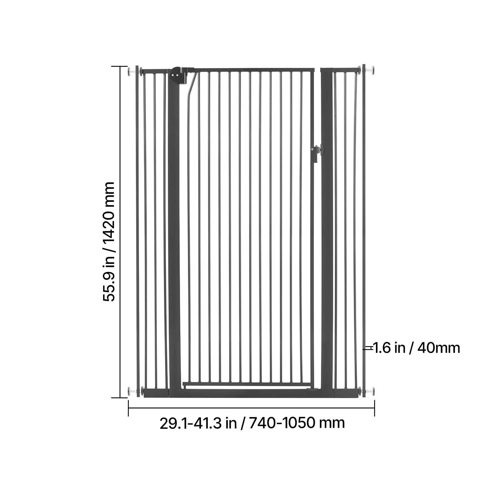 Extra Tall Pet Gate for Cats, 29-41 in Adjustable Width, 56 in High Dog Gate, with Pressure Mount Kit and Wall Mount Kit, 1.3 in Narrow Bar Spacing, for Stairs, Doorways, and House, Black
