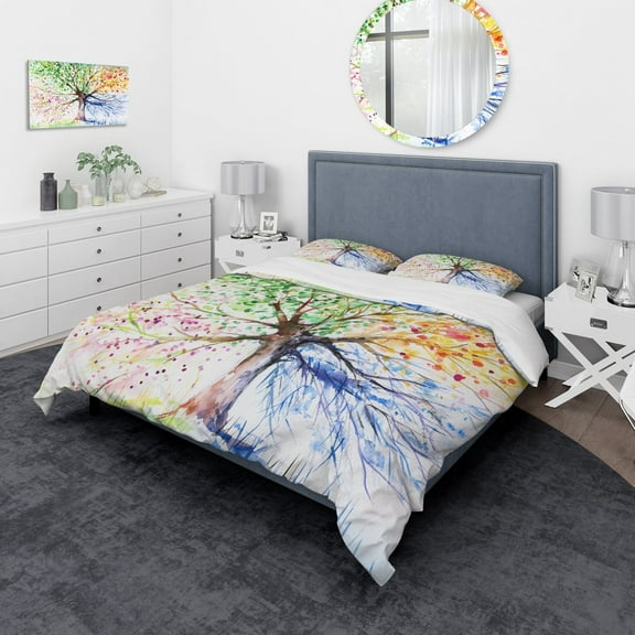 Designart 'Four Seasons Tree' Floral Duvet Cover Set