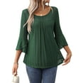 thumbnail image 3 of Women'S Ruffle 3/4 Sleeve Elegant Dressy Blouses Crew Neck Double Layers Mesh Tunic Tops Dark Green S, 3 of 9