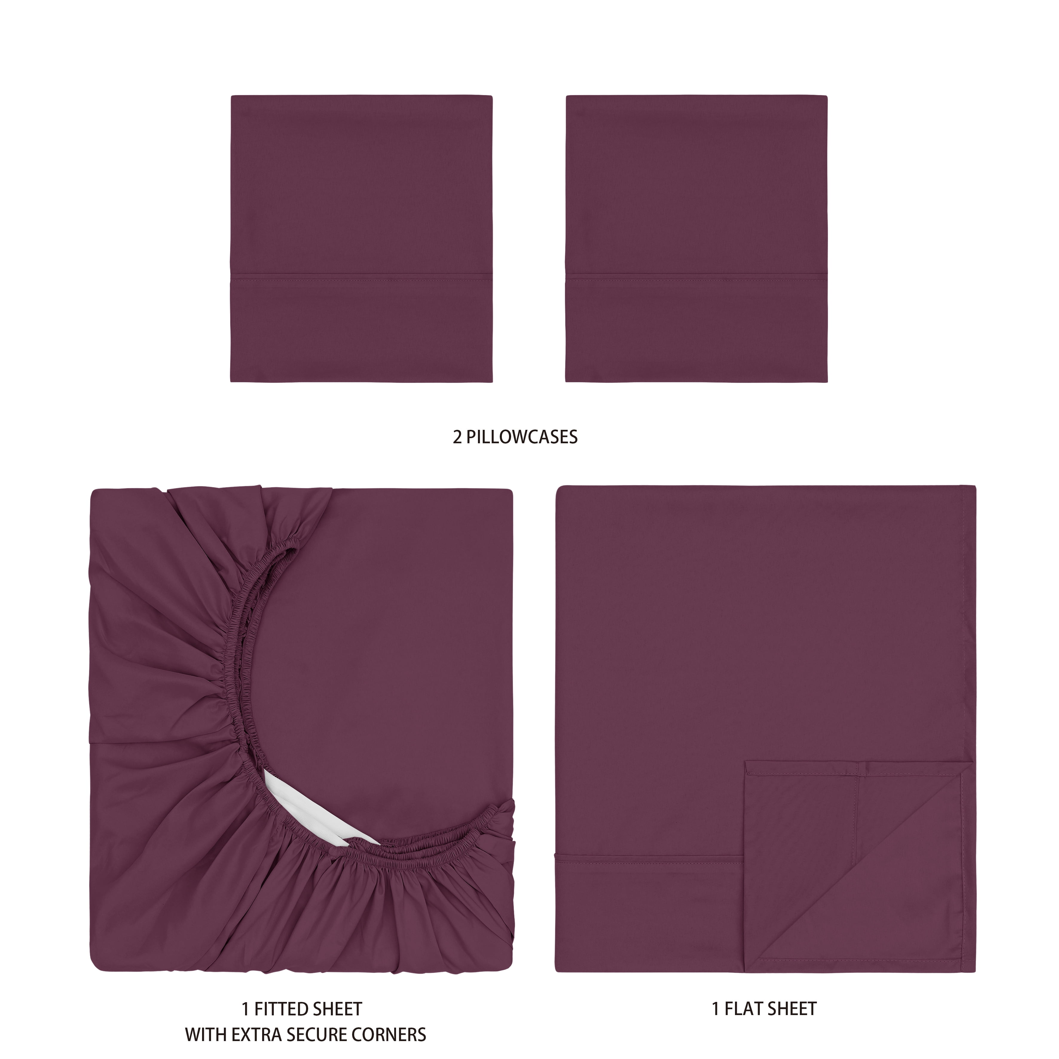 Mainstays Super Soft Brushed Microfiber Bed Sheet Set, Purple Eggplant, Full, 4 Piece