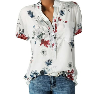 Women Floral Print 3/4 Sleeve Buttons Pleated Front Blouse - Walmart.com