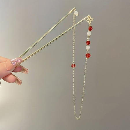 

Two Hair Sticks Double Chain Hair Fork Chinese Hairpin Fan Pendant Hair Fork Women Hair Accessories Han Clothes Headdress A
