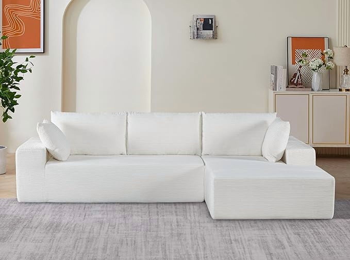 Corduroy upholstery 2 piece L shape high density foam sectional