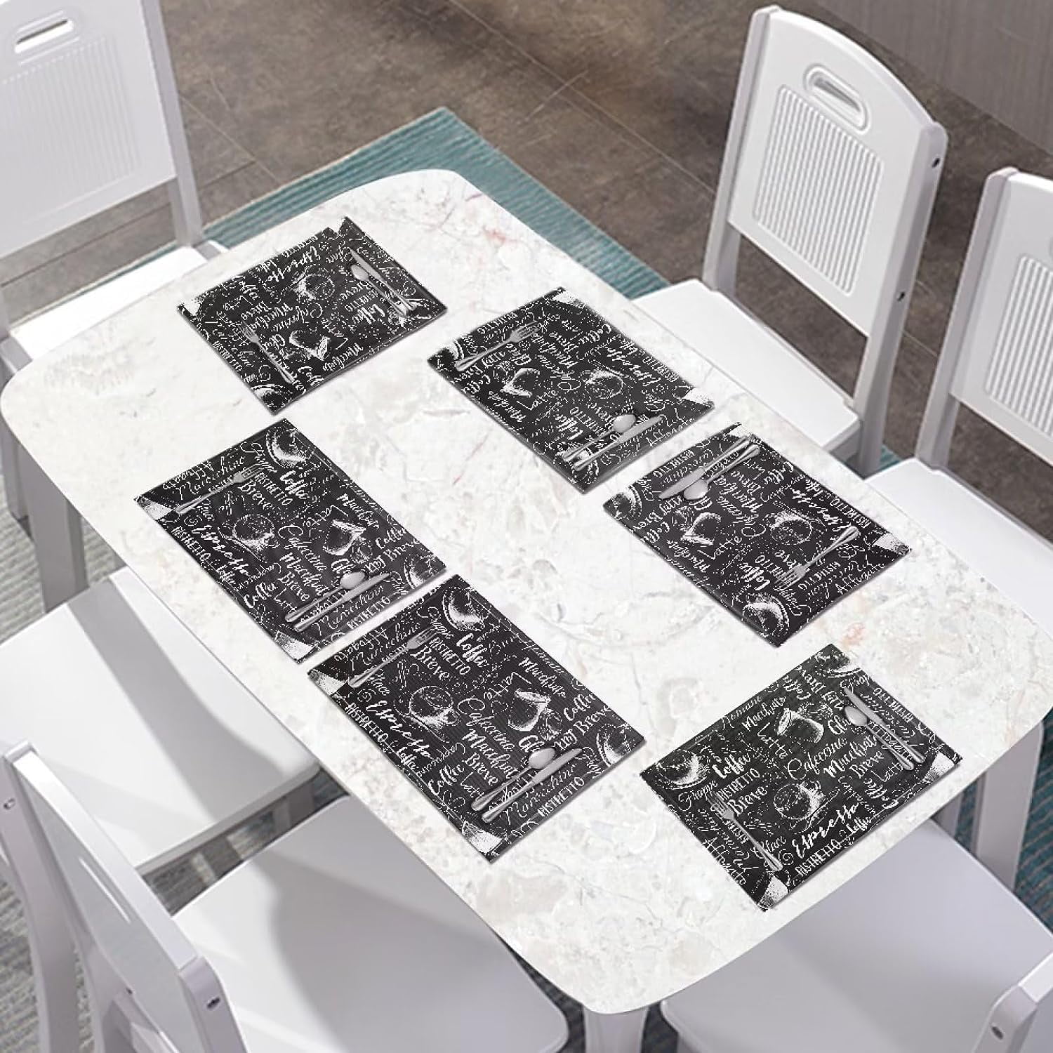Placemat linen Weave Table Mats Set of 6, Durable Scratch Resistant Waterproof Oil-Proof Dining Table Heat Stain Resistant Placemats, Coffee Vintage Black