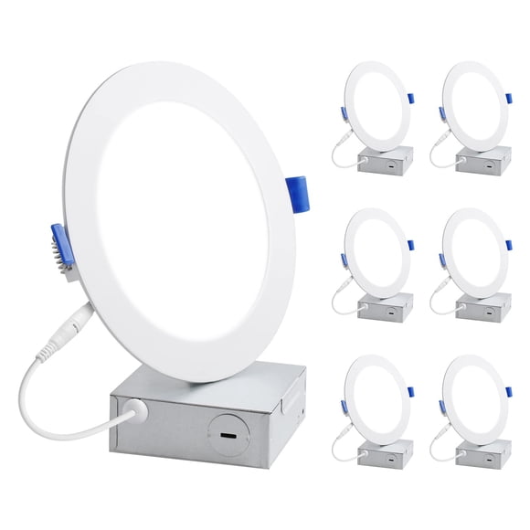 Lepro 6 Pack 6 Inch LED Recessed Ceiling Light with Junction Box, 5000 Kelvin Daylight Wafer Ultra-Thin, 1050 Lumen Dimmable Retrofit Downlight, 12 watt Eqv. 100 watt, ETL, Ener