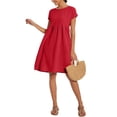 thumbnail image 3 of Vestido midi Zhyaj con cuello redondo y manga corta holgado, túnica de algodón, 3 of 7