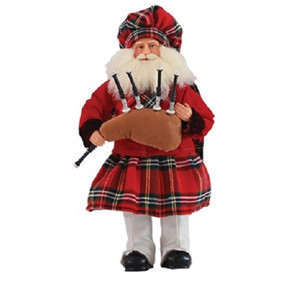 Scottish Santa Claus Wearing Kilt Holding Bagpipes Christmas Figurine