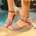 thumbnail image 2 of Dakaela Summer Sandals for Women 2026 Wedge Platform Dressy Espadrille Braided Ankle Strap Open Toe Slip on Beach Shoes Brown Size 6, 2 of 9