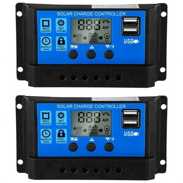 2 Pcs 30A Solar Battery Controller 12V/24V Panel Charge Ground Regulator