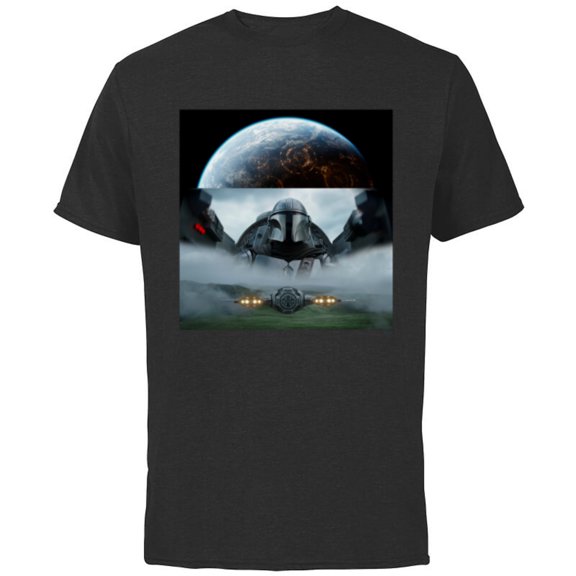 Star Wars The Mandalorian Season 3 Coruscant & Starfighters - Short Sleeve Cotton T-Shirt for Adults - Customized-Black