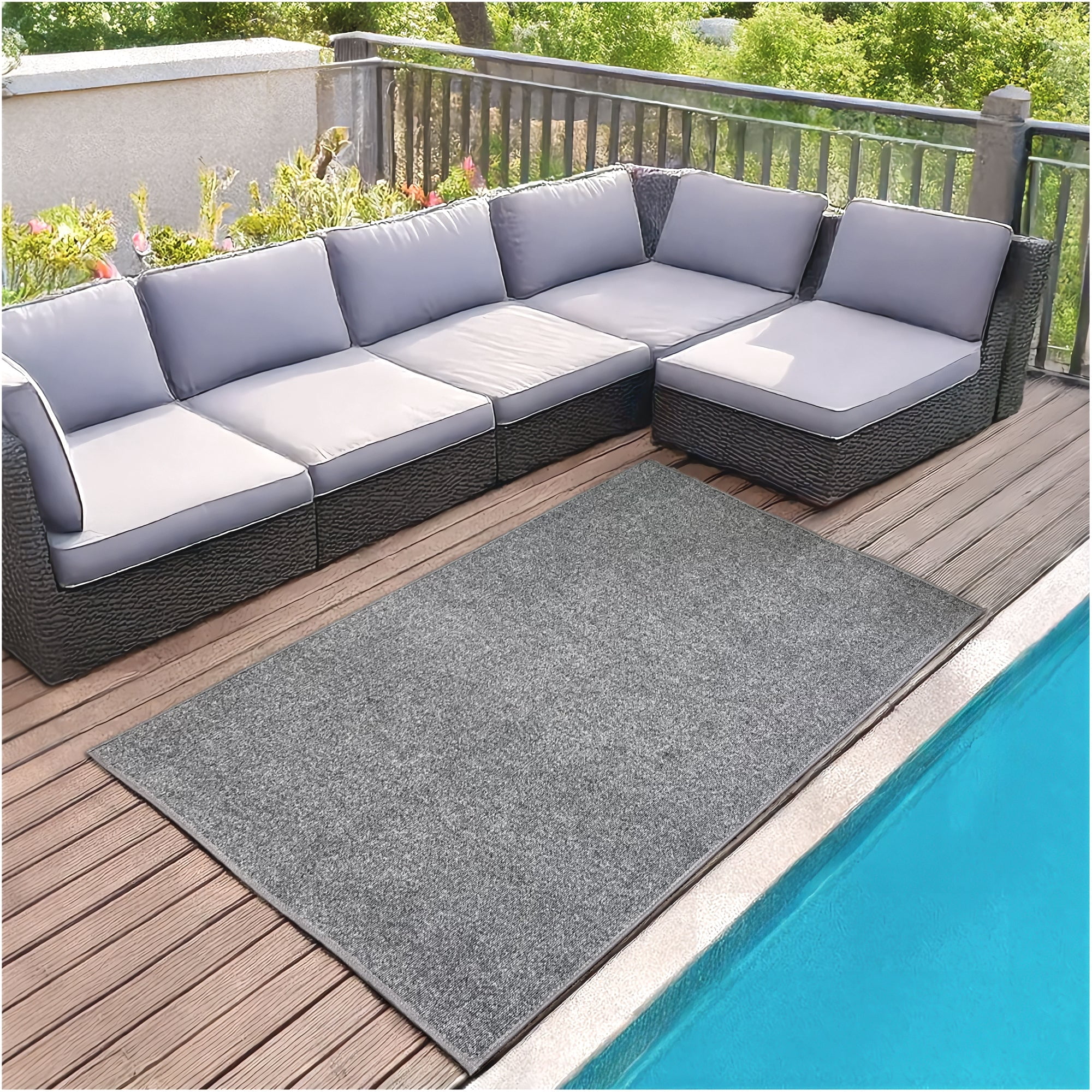 Koeckritz Rugs 5' x 9' Premium Ribbed Indoor/Outdoor Area Rug, Quick Dry, Lightweight, Sky Grey