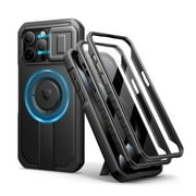 Dexnor for iPhone 15 Pro Max Case with Slide Camera Cover & Adjustable Kickstand & Built-in Screen Protector,Compatible with MagSafe Shockproof Bumper Heavy-Duty Magnetic Protective Cover,Black