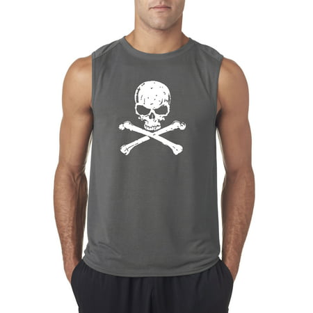 Trendy USA 735 - Men's Sleeveless Skull Crossbones Pirate Poison Death Medium Charcoal