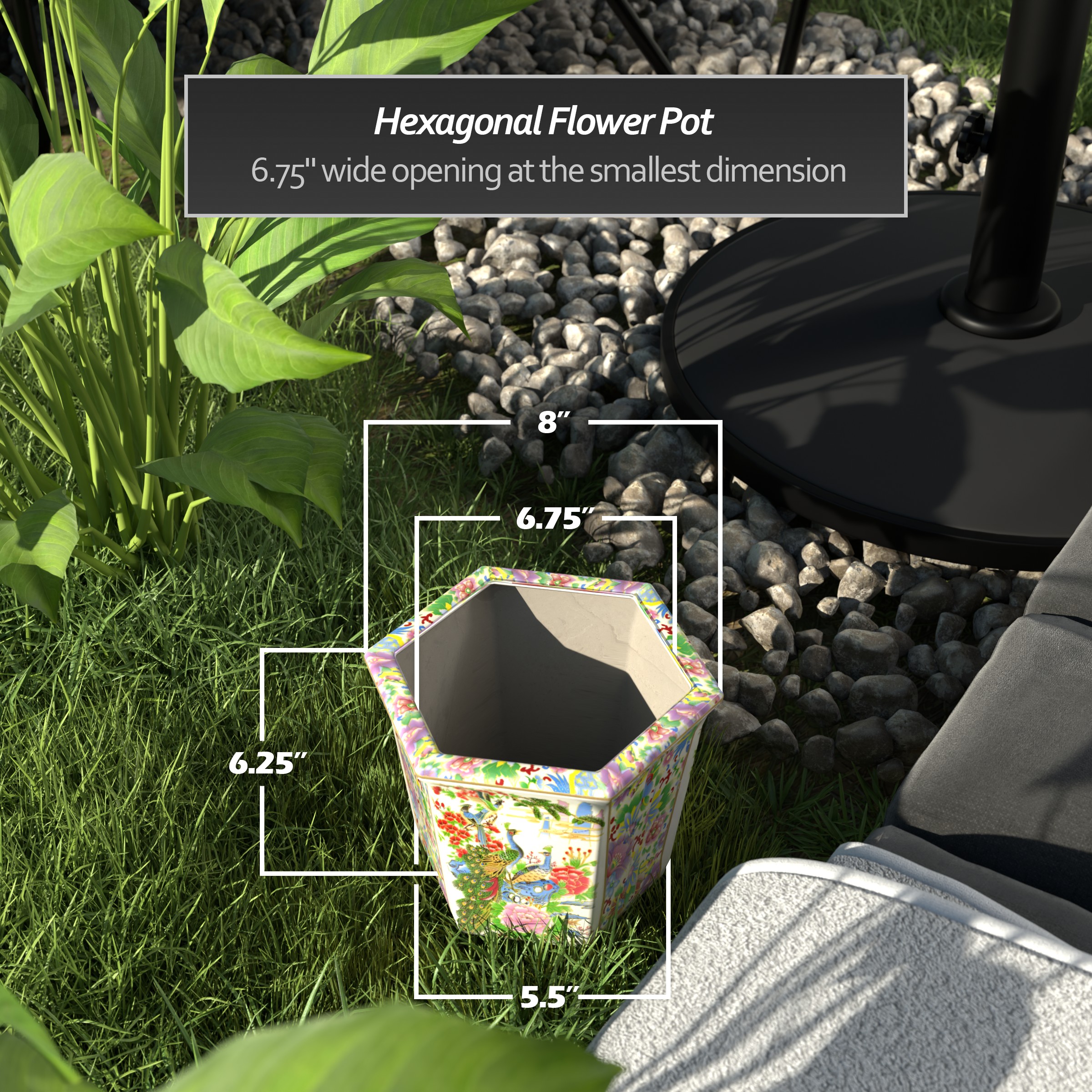 8" Hexagonal Flower Pot - Satsuma Peacock