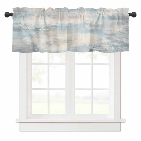 Aqua Beige Ombre Valances for Windows Vintage Modern Abstract Rod Pocket Curtain Valance Window Treatment Short Curtains for Kitchen Living Room, 60"x18"