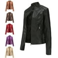 thumbnail image 6 of Biker Oversized Stand Collar Leather Jacket, 6 of 11