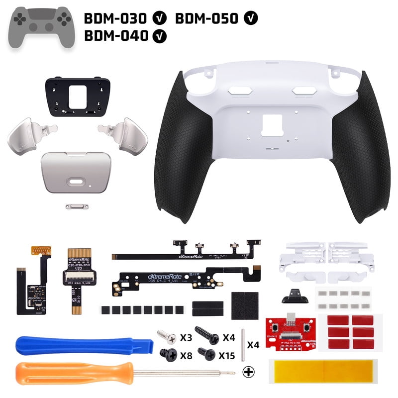 eXtremeRate RISE Plus MAX RMB Back Paddles Kit with Clicky Trigger Stops & Rubberized Grip for PS5 Controller BDM-030 040 050, Remappable Real Metal Back Buttons Kit for PS5 Controller – White Black