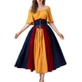 thumbnail image 3 of Meichang Medieval Renaissance Dress for Women Vintage Short Sleeve Color Block Patchwork Peasant Dresses with Corset Lace Up Victorian Gothic Dress, 3 of 10