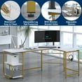 thumbnail image 4 of Aromei 70" L-Shaped Desk with 2-Tiers Storage Shelves, Home Office Large Corner Computer Desk, White and Gold, 4 of 10