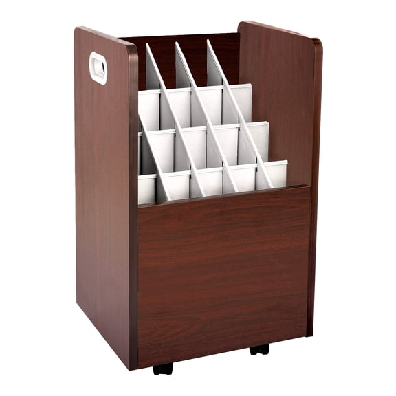 Adir Blue Print Storage Organizer- Mobile Roll File Cart, Construction Plan Holders, Blueprint Cabinet with Wheels (20 Slots, Mahogany)