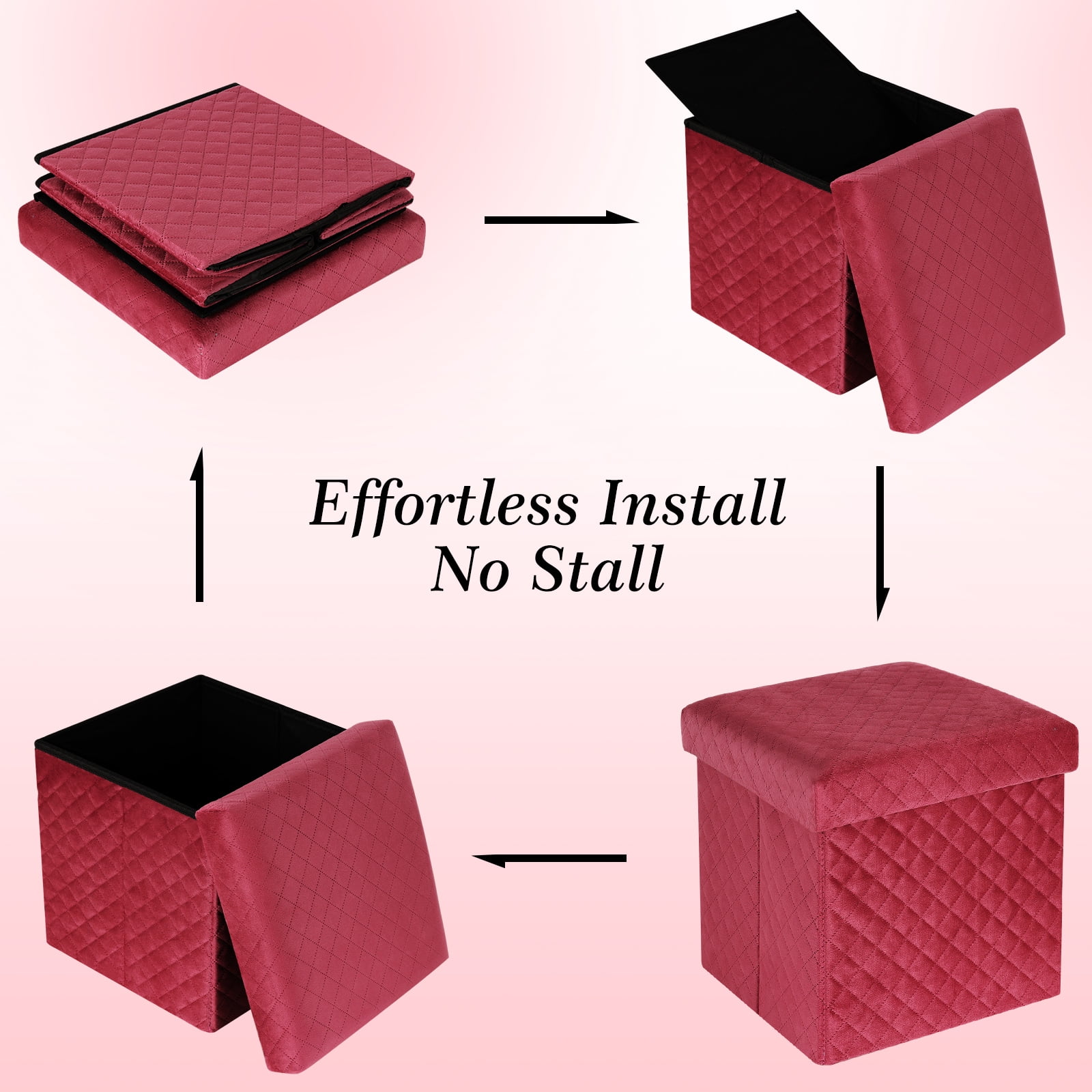 Folding Storage Ottoman Cube Velvet Tufted Space-Saving Toy Box Foot Rest Stool Seat for Home Bedroom, 11.8"