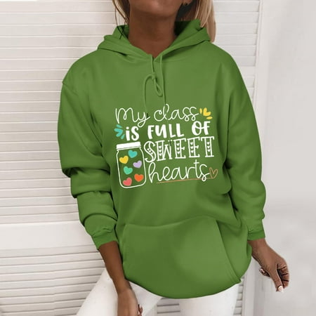 

Zedker Winter Outfits for Women Long Sleeve Tops for Women Casual Fall Women s Valentine s Day Printed Crew Neck Loose Pullover Hooded Printed Sweatshirt Tops