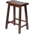 thumbnail image 4 of Favory Classic Saddle-Seat 24'' Tall Kitchen Counter Stool for Homes, Dining Spaces, and Bars with Backless Seat, 4 Square Legs, Walnut (2 Pack), 4 of 9