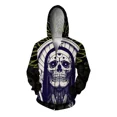 thumbnail image 2 of Sudadera con capucha y cremallera para hombre, moderna y versátil, cómoda, nueva en sudaderas y sudaderas con capucha, estampado de personaje de calavera personalizado, 2 of 4