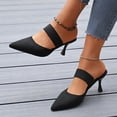 thumbnail image 2 of Xucatan Women's Knit Pointed Toe Mules, Elastic Strap Slip On Heels, Cushioned Comfortable High Heel Shoes for Office Daily Spring Gift, 2 of 9