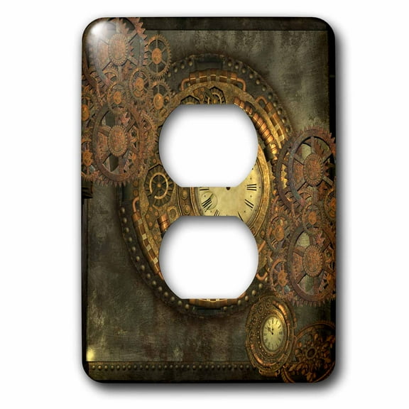 3dRose, Wonderful clockwork, steampunk design, golden colors, 2 plug outlet cover