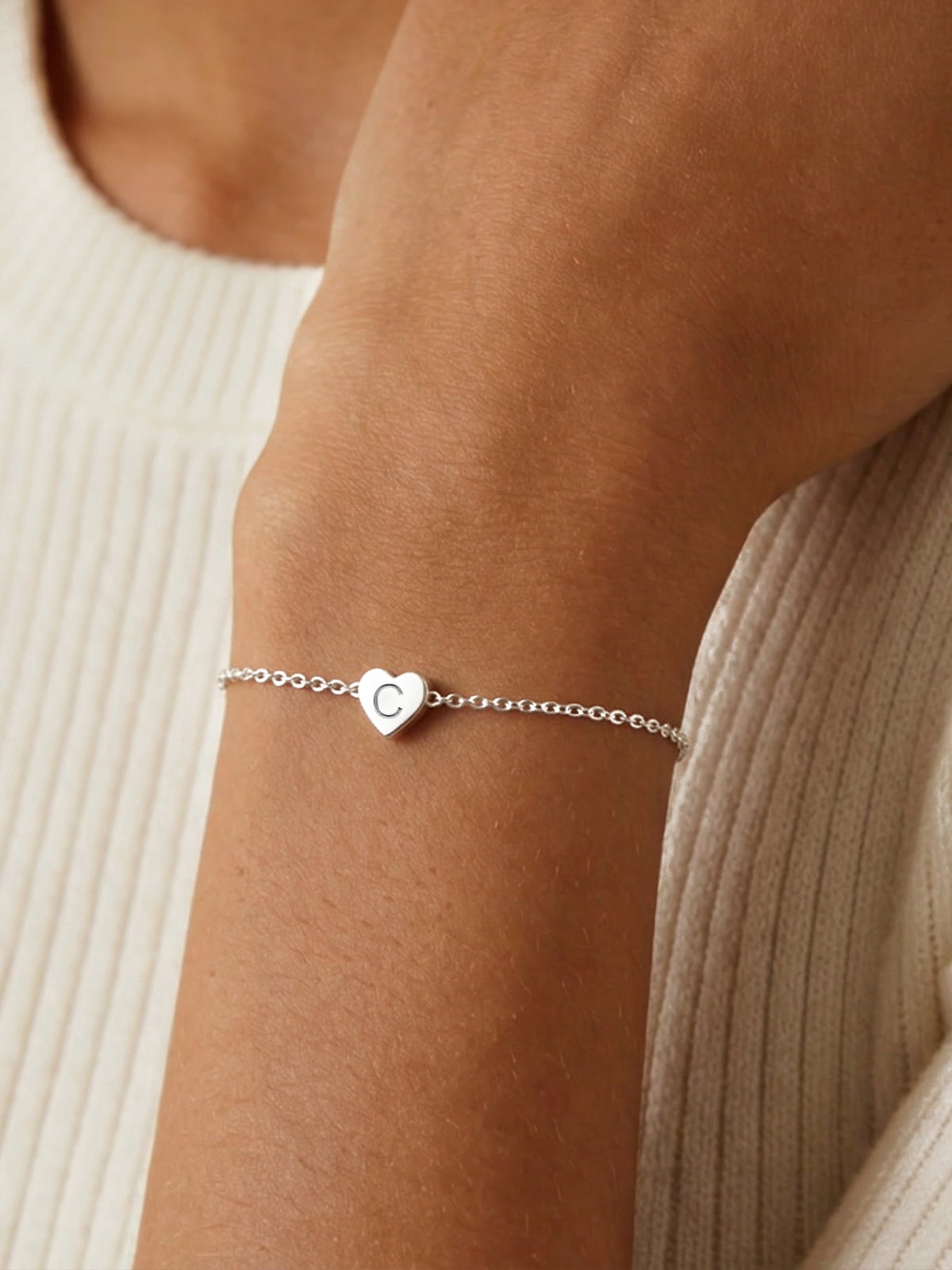 Silvora Initial C Bracelet for Women 925 Sterling Silver Letter Capital Heart Bracelets Jewelry Gift for Wife Daughter Birthday Christmas