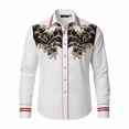 thumbnail image 4 of Western Style Retro Print Long Sleeve Button Down Shirt Casual Cowboy Design Top White XXXXXL, 4 of 4