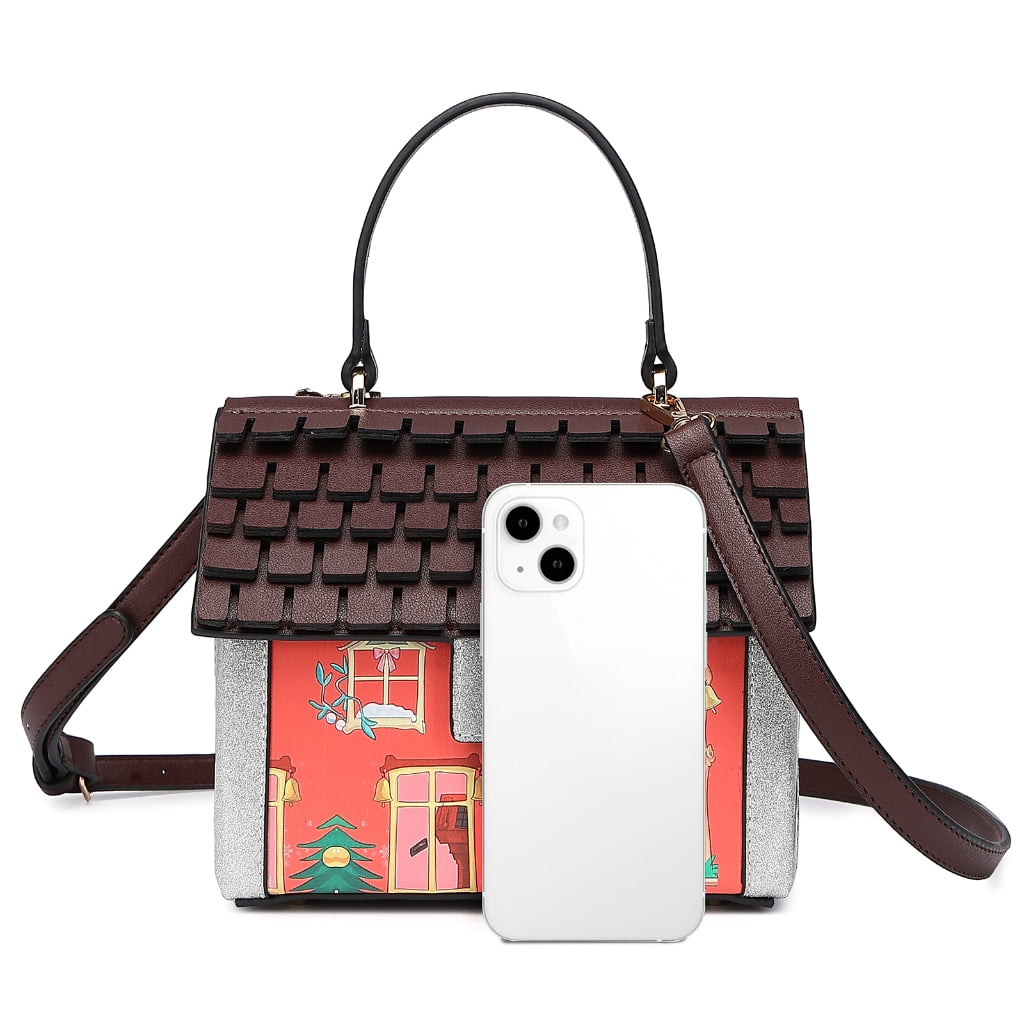 Osdhezcn Unique Christmas House Shaped Purse for Women PU Crossbody Bag Shoulder Bags with Adjustable Strap Fun Handbag